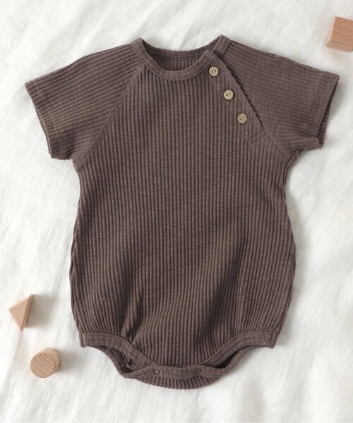 apres les cours（アプレレクール）の「WEB限定 リブボディースーツ（ロンパース・キッズ・ターコイズブルー/アイボリー/イエロー/オレンジ/ブラウン・80/70）」の3枚目の写真