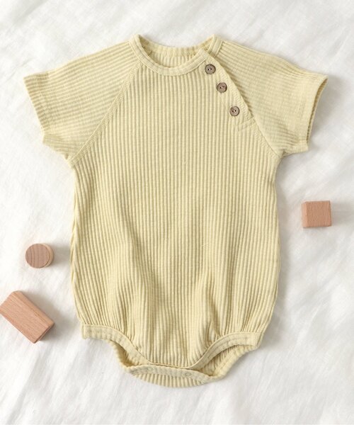 apres les cours（アプレレクール）の「WEB限定 リブボディースーツ（ロンパース・キッズ・ターコイズブルー/アイボリー/イエロー/オレンジ/ブラウン・80/70）」の4枚目の写真