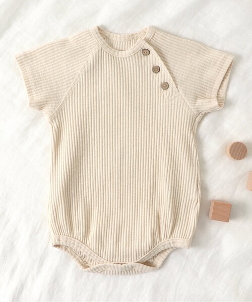 apres les cours（アプレレクール）の「WEB限定 リブボディースーツ（ロンパース・キッズ・ターコイズブルー/アイボリー/イエロー/オレンジ/ブラウン・80/70）」の2枚目の写真