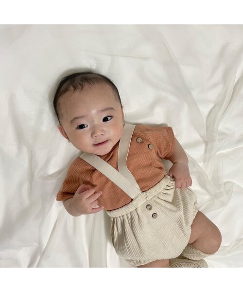 apres les cours（アプレレクール）の「WEB限定 リブボディースーツ（ロンパース・キッズ・ターコイズブルー/アイボリー/イエロー/オレンジ/ブラウン・80/70）」の17枚目の写真