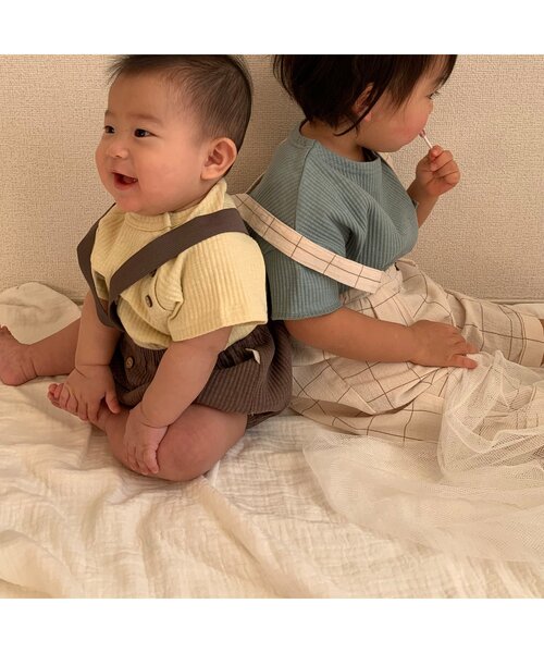 apres les cours（アプレレクール）の「WEB限定 リブボディースーツ（ロンパース・キッズ・ターコイズブルー/アイボリー/イエロー/オレンジ/ブラウン・80/70）」の22枚目の写真