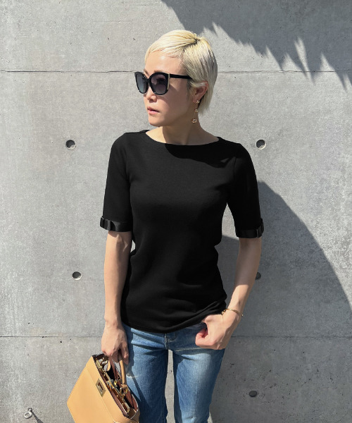 JENNE(ジェンヌ)の「グログランリボンTシャツ(Tシャツ/カットソー・レディース・ホワイト/ブラック・LARGE/SMALL/MEDIUM/X-LARGE)」の9枚目の写真
