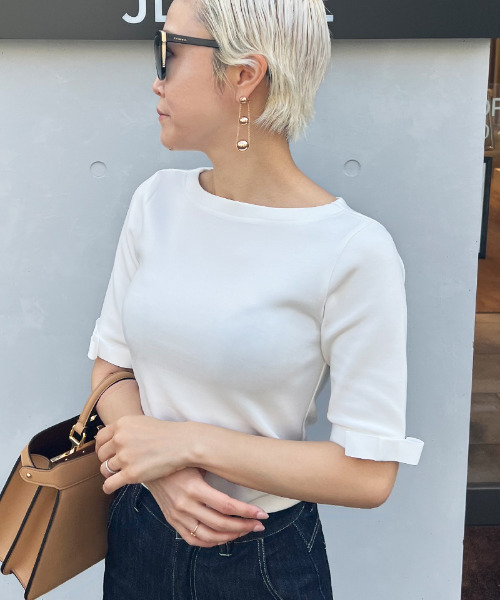 JENNE(ジェンヌ)の「グログランリボンTシャツ(Tシャツ/カットソー・レディース・ホワイト/ブラック・LARGE/SMALL/MEDIUM/X-LARGE)」の21枚目の写真