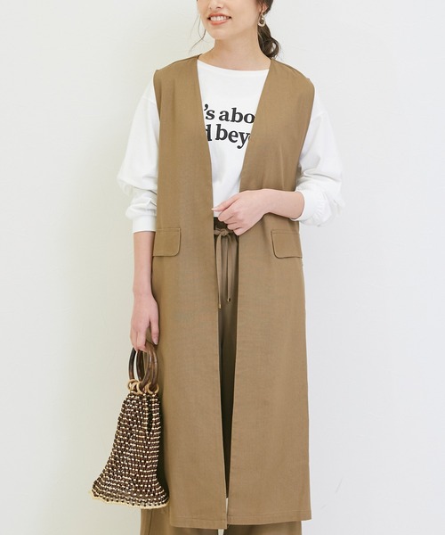新品タグ付き BEIGE ロングジレ 麻混 高見え ベスト オンワード リネン混 INCEDE（インシード）の「リネン混ロングベスト（ベスト）」 - WEAR