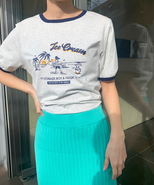 lala Born（ララボーン）の「イラストリンガーTシャツ（Tシャツ/カットソー・レディース・グレー・FREE）」の5枚目の写真