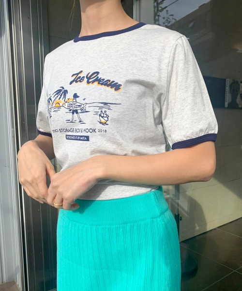 lala Born（ララボーン）の「イラストリンガーTシャツ（Tシャツ/カットソー・レディース・グレー・FREE）」の8枚目の写真