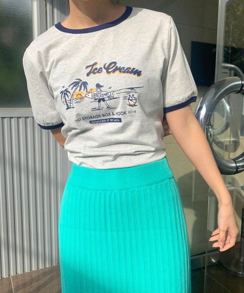 lala Born（ララボーン）の「イラストリンガーTシャツ（Tシャツ/カットソー・レディース・グレー・FREE）」の7枚目の写真