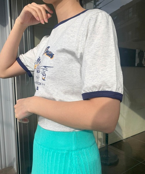 lala Born（ララボーン）の「イラストリンガーTシャツ（Tシャツ/カットソー・レディース・グレー・FREE）」の2枚目の写真