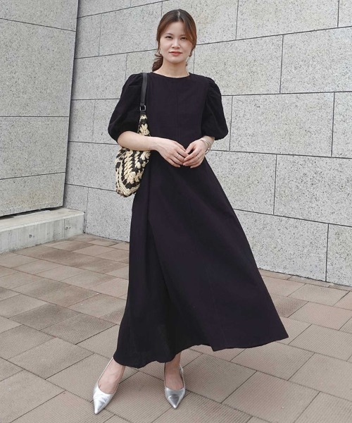 CORNERS(コーナーズ)の「ボリュームスリーブバックリボンワンピース(ワンピース・レディース・グリーン/オレンジ/グレイッシュベージュ/ピンク/ブラック/ブラック系その他/ブルー/ブラウン・L/M)」の9枚目の写真