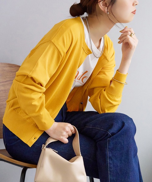 natural couture(ナチュラルクチュール)の「UVケア接触冷感ドロップカーディガン(カーディガン/ボレロ・レディース・イエロー/オフホワイト/ライトベージュ/ブラック/グリーン/ピンク/ラベンダー・FREE)」の6枚目の写真