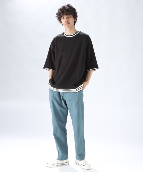 niko and...(ニコアンド)の「レイヤード風リブ使いTシャツ(Tシャツ/カットソー・メンズ・ブラック/ベージュ/グリーン・MEDIUM/LARGE)」の10枚目の写真