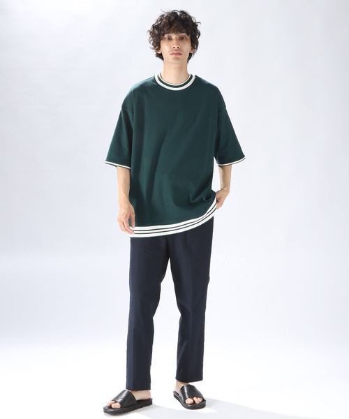 niko and...(ニコアンド)の「レイヤード風リブ使いTシャツ(Tシャツ/カットソー・メンズ・ブラック/ベージュ/グリーン・MEDIUM/LARGE)」の15枚目の写真