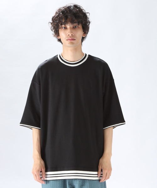 niko and...(ニコアンド)の「レイヤード風リブ使いTシャツ(Tシャツ/カットソー・メンズ・ブラック/ベージュ/グリーン・MEDIUM/LARGE)」の7枚目の写真