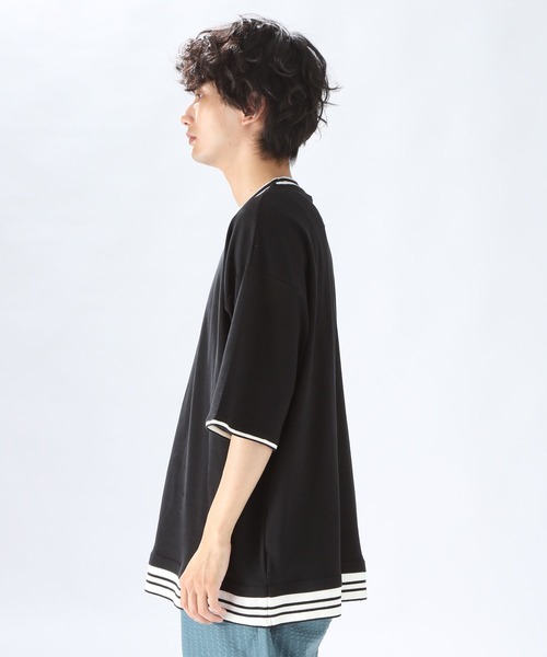 niko and...(ニコアンド)の「レイヤード風リブ使いTシャツ(Tシャツ/カットソー・メンズ・ブラック/ベージュ/グリーン・MEDIUM/LARGE)」の12枚目の写真