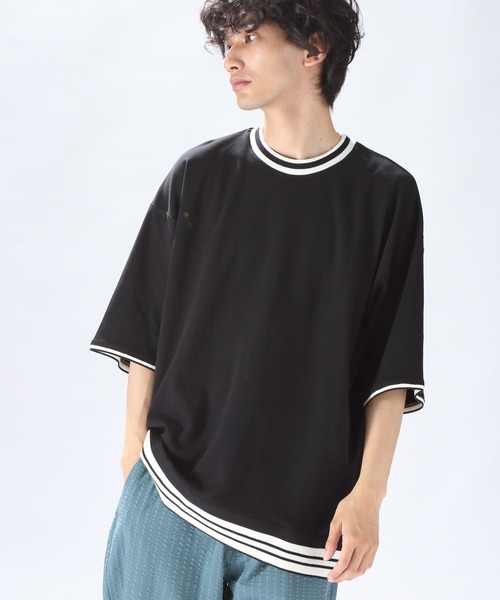 niko and...(ニコアンド)の「レイヤード風リブ使いTシャツ(Tシャツ/カットソー・メンズ・ブラック/ベージュ/グリーン・MEDIUM/LARGE)」の20枚目の写真