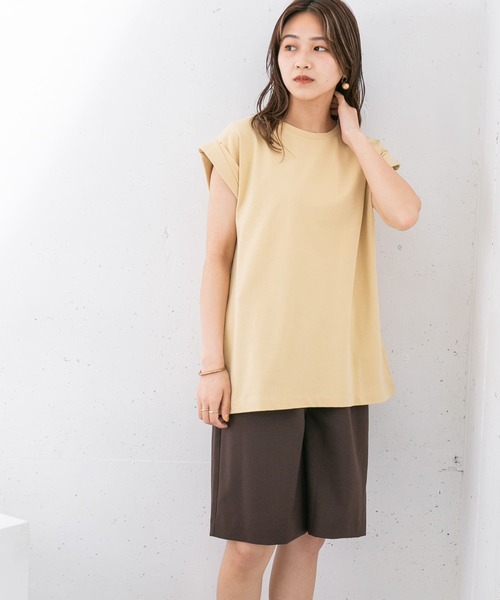 KBF（ケイビーエフ）の「ショルダータックフレンチスリーブTシャツ（Tシャツ/カットソー・レディース・ブラック/ベージュ系その他/ホワイト/グリーン・ONE）」の6枚目の写真