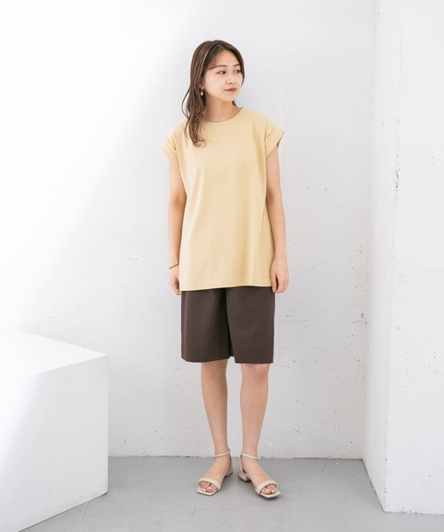 KBF（ケイビーエフ）の「ショルダータックフレンチスリーブTシャツ（Tシャツ/カットソー・レディース・ブラック/ベージュ系その他/ホワイト/グリーン・ONE）」の7枚目の写真