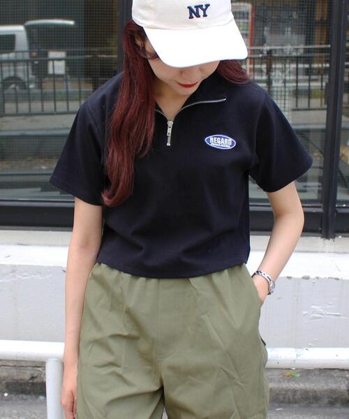 INGNI(イング)の「ハーフZIP/リブトップス(Tシャツ/カットソー・レディース・ブラック/ブラウン/オフホワイト/オートミール・M)」の3枚目の写真