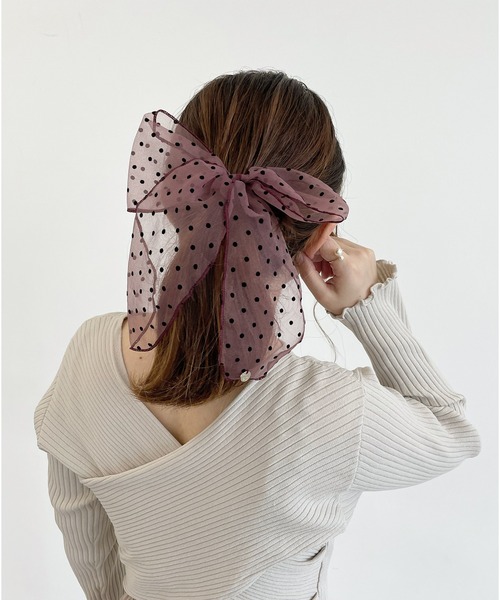 SLURR（スラ―）の「ドットリボンポニー（ヘアゴム・レディース・ブラック/ボルドー・FREE）」の2枚目の写真