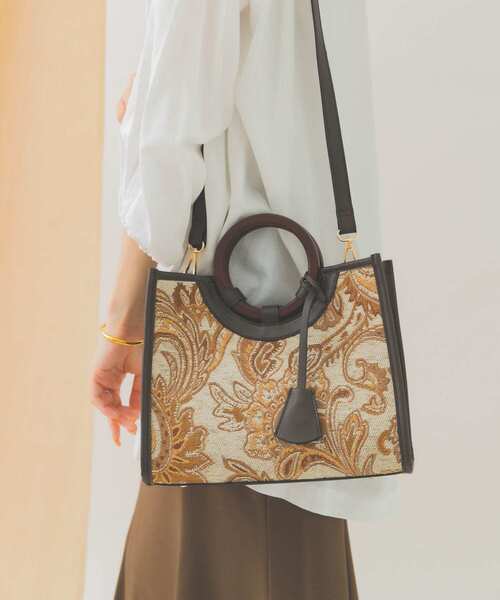 RODE SKO（ロデスコ）の「プチジャガードウッドハンドルトート（トートバッグ・レディース・ブラウン・ONE）」の5枚目の写真