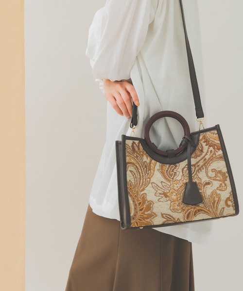 RODE SKO（ロデスコ）の「プチジャガードウッドハンドルトート（トートバッグ・レディース・ブラウン・ONE）」の2枚目の写真