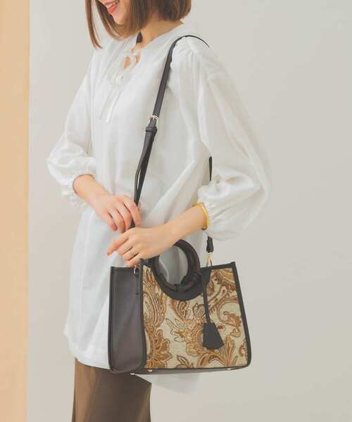 RODE SKO（ロデスコ）の「プチジャガードウッドハンドルトート（トートバッグ・レディース・ブラウン・ONE）」の4枚目の写真