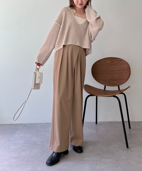 CAPRICIEUX LE'MAGE(カプリシューレマージュ)の「深Vオーバーニット(ニット/セーター・レディース・カーキ/アイボリー/グレイッシュベージュ・FREE)」の12枚目の写真