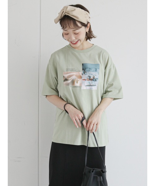 ehka sopo（エヘカソポ）の「フォトプリントTシャツ（Tシャツ/カットソー・レディース・ブラウン/キナリ/オレンジ/ミント・ﾌﾘ-）」の3枚目の写真