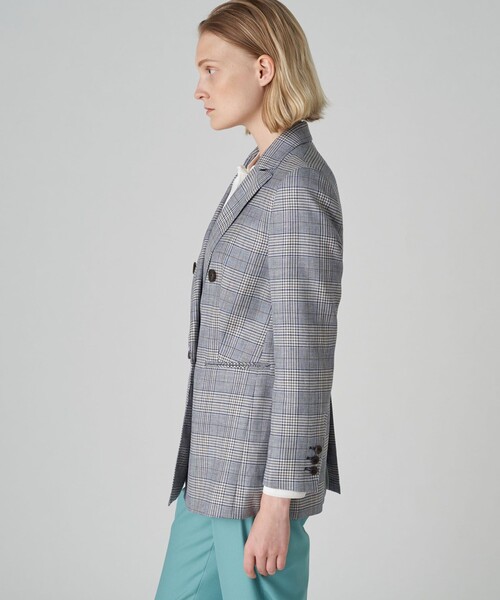 極美品　トゥモローランド　ブルーウィンドウペーン ダブルブレストジャケット セール】ブルーウィンドウペーン ダブルブレストジャケット