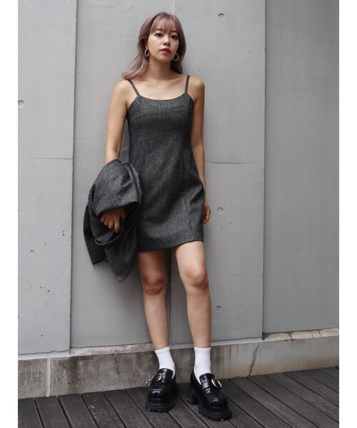 EVRIS（エヴリス）の「ツイードジャンスカ【セットアップ着用可能】（ワンピース・レディース・ブラック/パープル/ブラウン・FREE）」の5枚目の写真