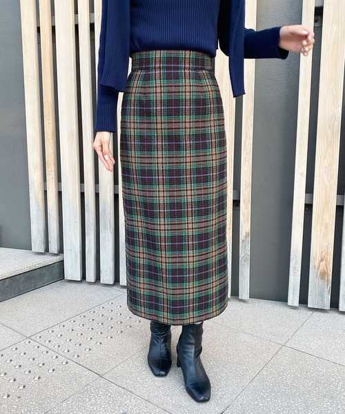 OPAQUE.CLIP(オペークドットクリップ)の「◆カラーチェックタイトスカート(スカート・レディース・パープル系5/ホワイト系その他2/ダークブラウン系1・36/38)」の2枚目の写真