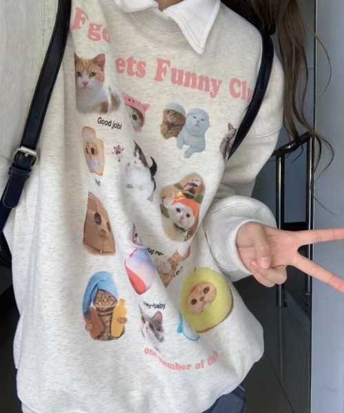 Vipoa（ヴィポア）の「キャットグラフィックオーバーサイズスウェット（スウェット・レディース・オートミール・FREE）」の3枚目の写真