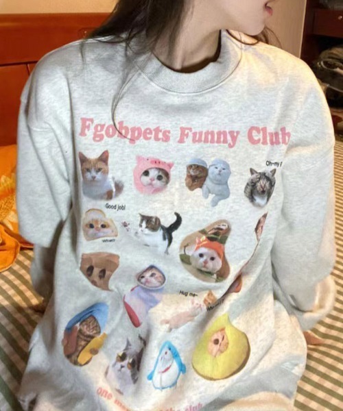 Vipoa（ヴィポア）の「キャットグラフィックオーバーサイズスウェット（スウェット・レディース・オートミール・FREE）」の4枚目の写真