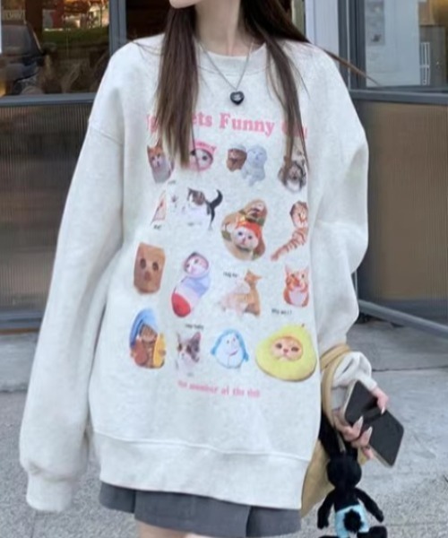 Vipoa（ヴィポア）の「キャットグラフィックオーバーサイズスウェット（スウェット・レディース・オートミール・FREE）」の8枚目の写真