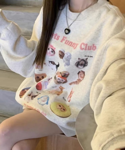 Vipoa（ヴィポア）の「キャットグラフィックオーバーサイズスウェット（スウェット・レディース・オートミール・FREE）」の17枚目の写真