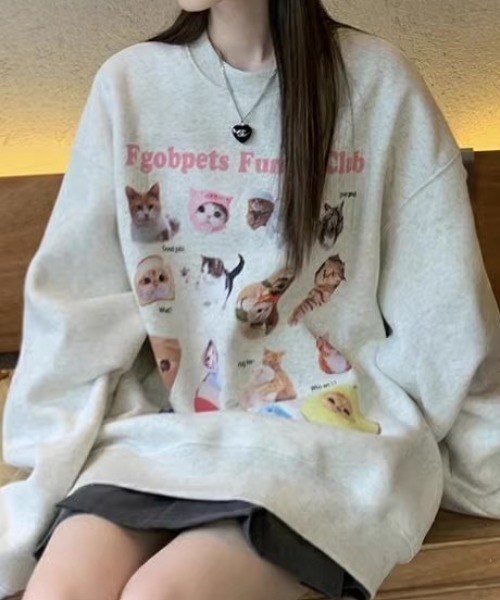 Vipoa（ヴィポア）の「キャットグラフィックオーバーサイズスウェット（スウェット・レディース・オートミール・FREE）」の16枚目の写真