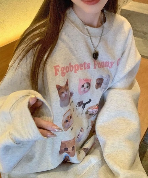 Vipoa（ヴィポア）の「キャットグラフィックオーバーサイズスウェット（スウェット・レディース・オートミール・FREE）」の22枚目の写真
