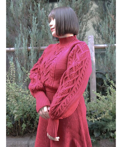 merry jenny（メリージェニー）の「ハートケーブルニットミニワンピース（ワンピース・レディース・アイボリー/レッド・FREE）」の7枚目の写真