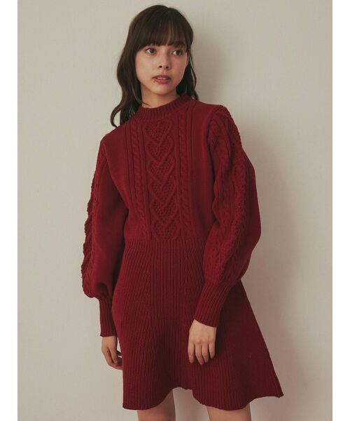 merry jenny（メリージェニー）の「ハートケーブルニットミニワンピース（ワンピース・レディース・アイボリー/レッド・FREE）」の13枚目の写真