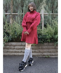 ハートケーブルニットミニワンピース