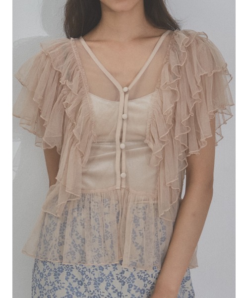 merry jenny（メリージェニー）の「フェザーフリルチュールブラウス（シャツ/ブラウス・レディース・アイボリー/ブラック/ライトベージュ・FREE）」の3枚目の写真