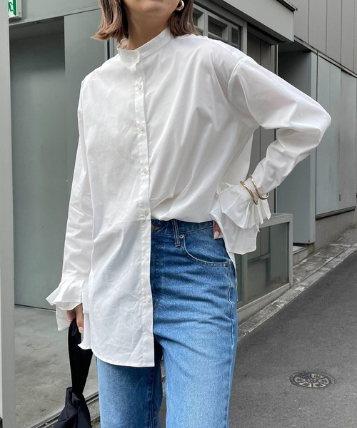 CAPRICIEUX LE'MAGE（カプリシューレマージュ）の「カフスフレアシャツ（シャツ/ブラウス・レディース・ブルー/ホワイト・FREE）」の10枚目の写真