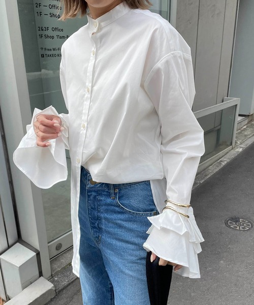 CAPRICIEUX LE'MAGE（カプリシューレマージュ）の「カフスフレアシャツ（シャツ/ブラウス・レディース・ブルー/ホワイト・FREE）」の11枚目の写真