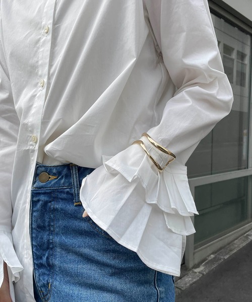 CAPRICIEUX LE'MAGE（カプリシューレマージュ）の「カフスフレアシャツ（シャツ/ブラウス・レディース・ブルー/ホワイト・FREE）」の13枚目の写真