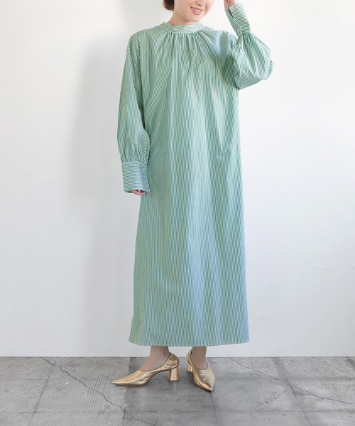 LEPSIM（レプシィム）の「【FOR I SERIES】フトベルトストライプワンピース　182227（シャツワンピース・レディース・ブルー/グリーン/グレー・FREE）」の2枚目の写真
