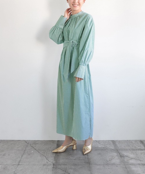 LEPSIM（レプシィム）の「【FOR I SERIES】フトベルトストライプワンピース　182227（シャツワンピース・レディース・ブルー/グリーン/グレー・FREE）」の11枚目の写真