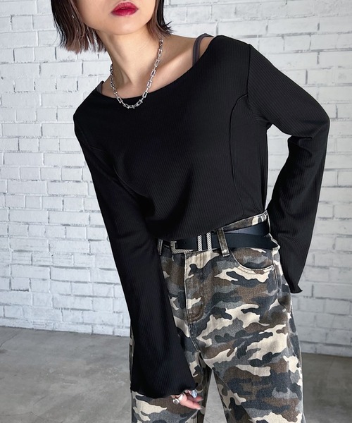 PAGEBOY（ページボーイ）の「ボートネックテレコプルオーバー（Tシャツ/カットソー・レディース・ブラック/オフホワイト/ブルー・FREE）」の3枚目の写真