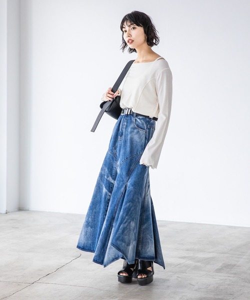 PAGEBOY（ページボーイ）の「ボートネックテレコプルオーバー（Tシャツ/カットソー・レディース・ブラック/オフホワイト/ブルー・FREE）」の10枚目の写真