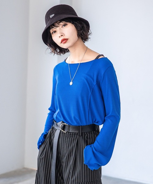 PAGEBOY（ページボーイ）の「ボートネックテレコプルオーバー（Tシャツ/カットソー・レディース・ブラック/オフホワイト/ブルー・FREE）」の14枚目の写真