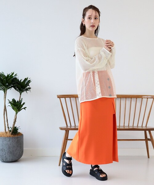 Ray BEAMS（レイビームス）の「Ray BEAMS / アシンメトリー スリット ナロー スカート（スカート・レディース・ブラック/オレンジ/ケリー・0/1）」の10枚目の写真
